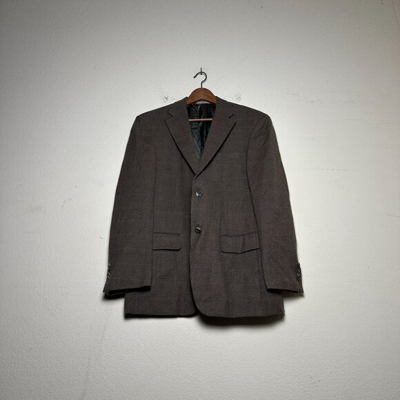 Oscar De La Renta Wool Blazer Coat Jacket Men 40R Brown Prep Minimal Work Formal - Picture 1 of 16